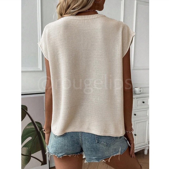 Cream Sleeveless Knit Sweater Top- Rouge! - Picture 6 of 8
